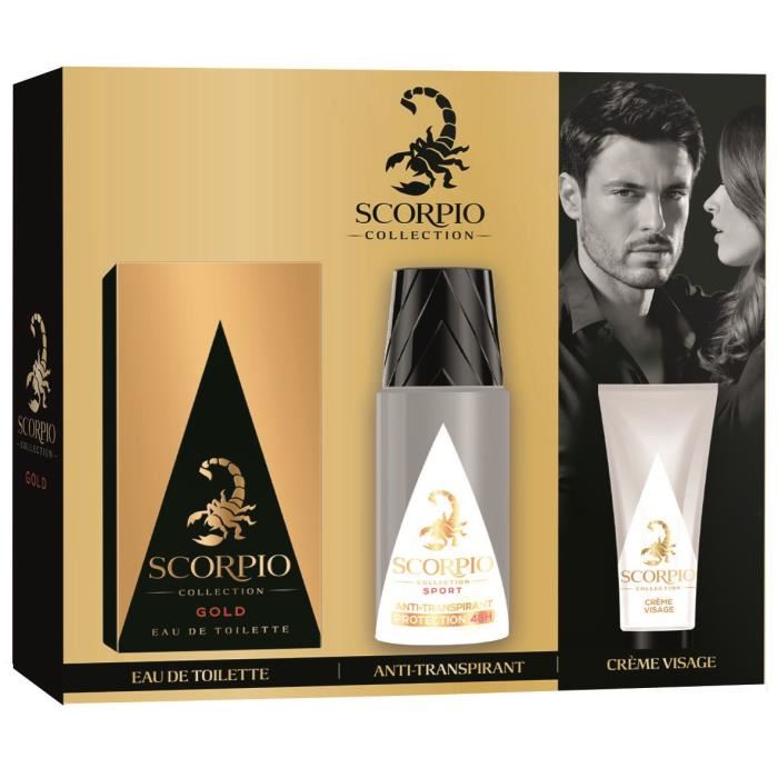 Scorpio Coffret Gold Eau De Toilette 75 Ml Deodorant Atomiseur 150 Ml Gel Creme Visage 50 Ml