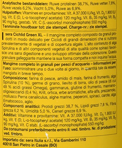 Aliment Sera Cichlid Green Xl 1l Vegetal Spiruline Herbivores