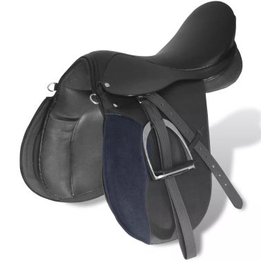 Set De Selle Equitation 16 En Cuir Veritable 14 Cm 5 En 1 Noir