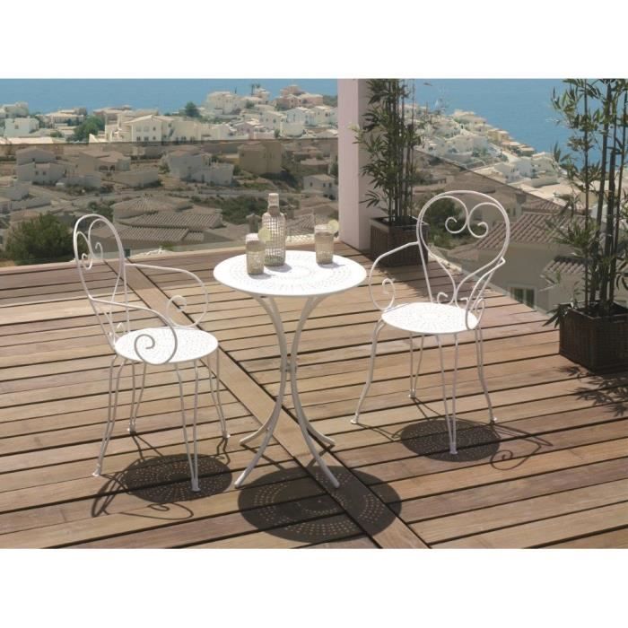 Set Table de jardin romantique en fer forge 60 cm 2 fauteuils Blanc