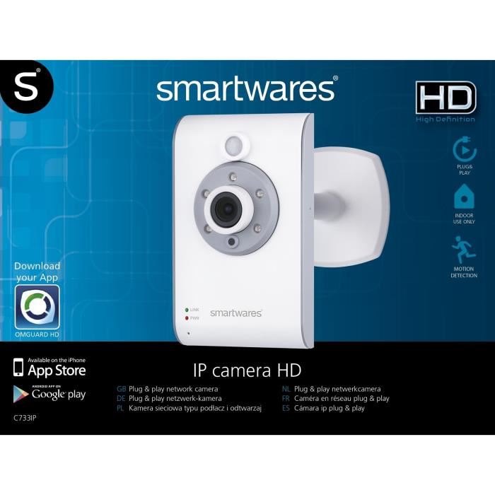 SMARTWARES Camera de surveillance IP sans fil connectee HD 720P LANWi Fi pour interieur C733IP