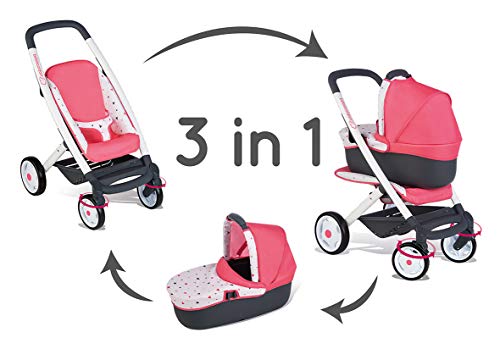 Poussette Landau Bebe Confort 3 En 1 - Smoby - Roues Silencieuses - Rose