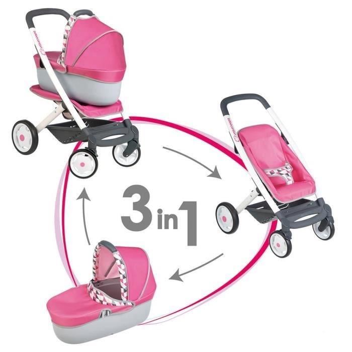 Poussette Combi 3 En 1 Smoby Bebe Confort Pour Poupon Jusqua 42 Cm - Rose