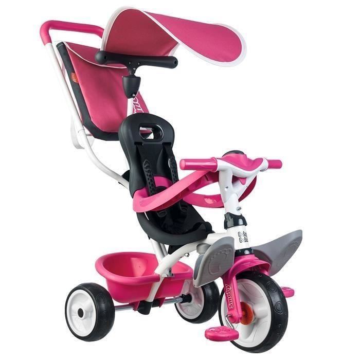 Tricycle Evolutif Smoby Baby Balade Rose - Roues Silencieuses Et Canne Parentale Reglable - Garantie 3 Ans