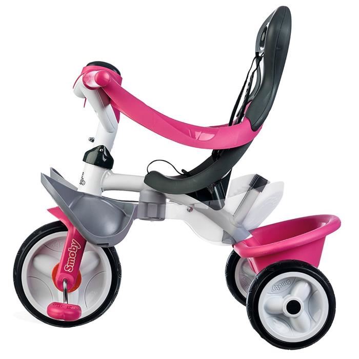 Tricycle Evolutif Smoby Baby Balade Rose - Roues Silencieuses Et Canne Parentale Reglable - Garantie 3 Ans