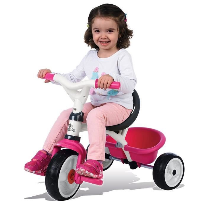 Tricycle Evolutif Smoby Baby Balade Rose Roues Silencieuses Et Canne Parentale Reglable Garantie 3 Ans