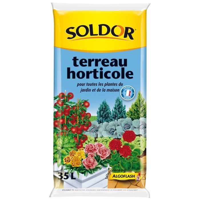 SOLDOR Terreau horticole pour toutesLes plantes du jardin et de la maison - 35L
