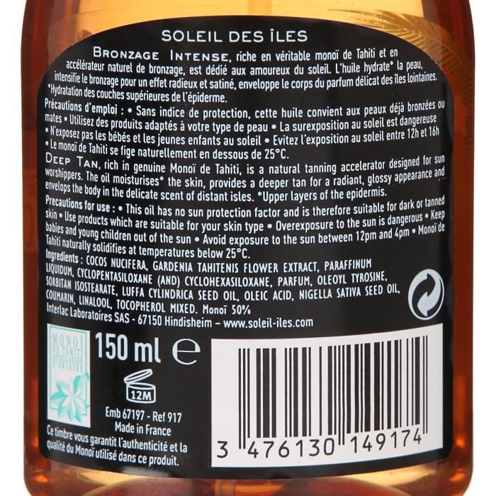 Soleil Des Iles Huile Seche Au Rea En Spray Bronzage Intense - Spf 0 - Noix De Coco - 150 Ml