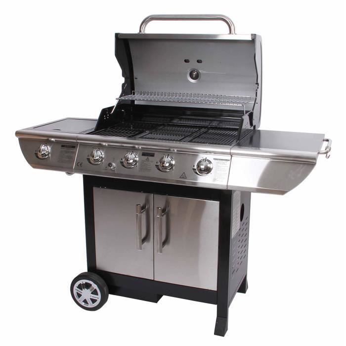 Barbecue A Gaz - Somagic - Brisbane - 4 Bruleurs - Rechaud Lateral - Acier Emaille