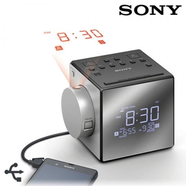 Radio-reveil Sony Avec Projection De L'heure, Tuner Digital, Chargeur De Telephone, Batterie De Secours - Argent