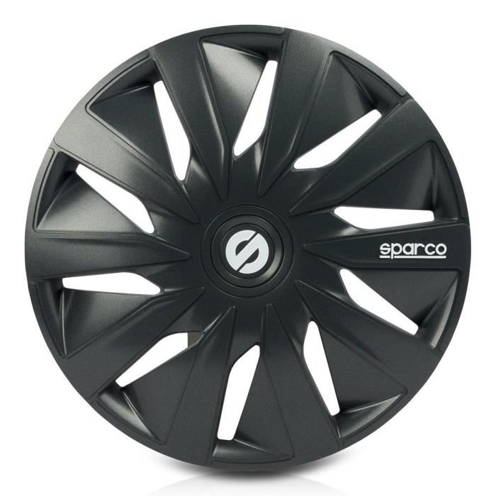 Sparco Lazio 15 Jeu De 4 Enjoliveurs Abs Haute Resistance Anneau Metallique De Retention Excellente Tenue Gris