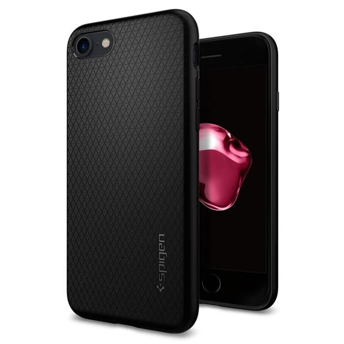 Spigen Coque Iphone Se 2020/8/7 [liquid Air] Motif Geometrique Droid, Double Protection, Souple Noir