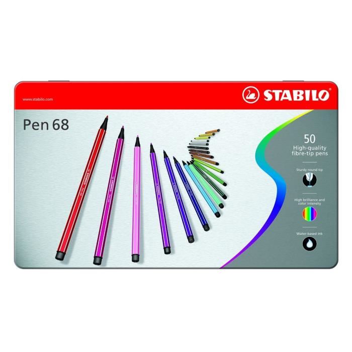 Stabilo- Boîte Metal 50 Feutres De Dessin Pen 68