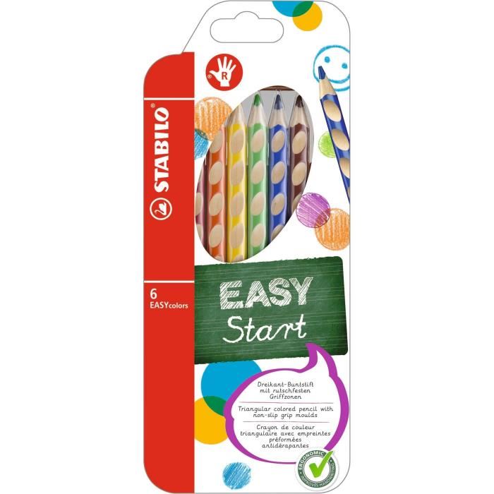 Stabilo Easycolors Droitier - Etui Carton - Lot De 6 Crayons De Couleur