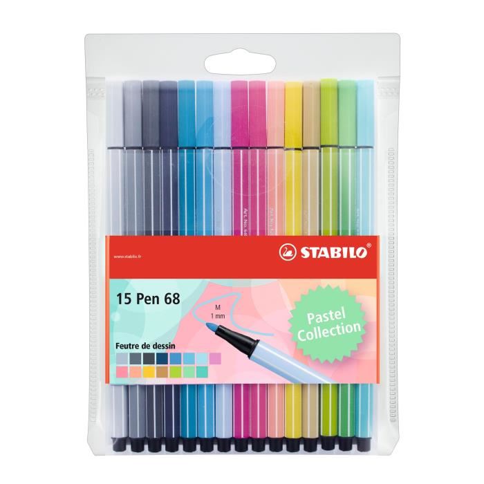 Stabilo Pochette X 15 Feutres De Coloriage Pen 68 Coloris Pastel