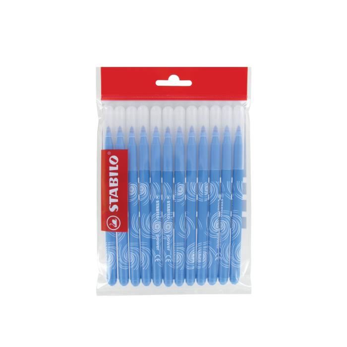 Recharge 12 feutres Schoolpack - Stabilo Power bleu ciel