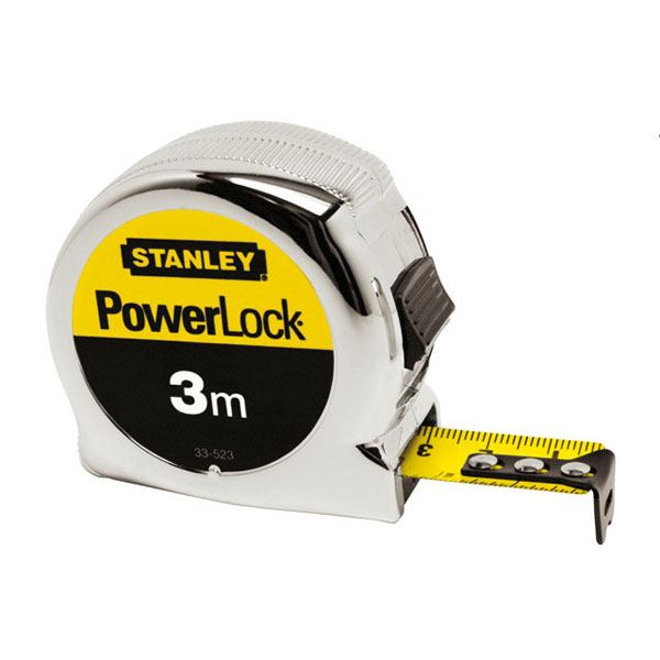Metre Ruban Stanley Powerlock 3m19mm Revetement Mylar Haute Protection Boitier Abs Chrome Antichoc