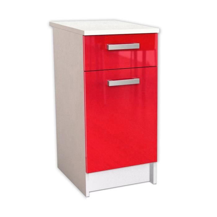 Start Caisson Bas De Cuisine L 40 Cm Avec Plan De Travail Inclus - Rouge Brillant