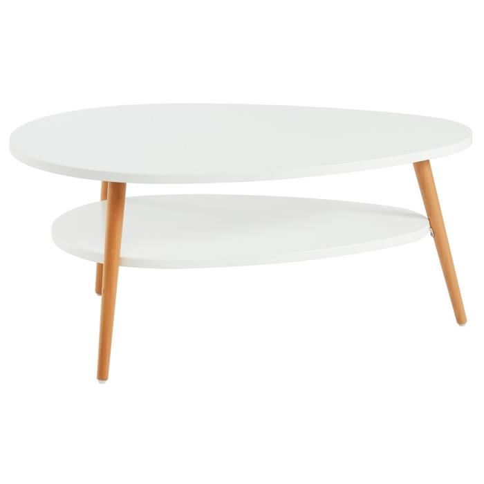 STONE Table basse ovale scandinave Blanc laque mat L 90 x l 60 cm