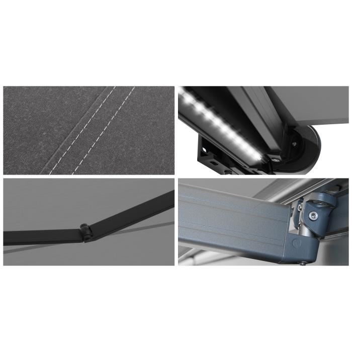 Store Banne Coffre Protect 2 Led Gris 405x35m Motorise Led Toile Grise