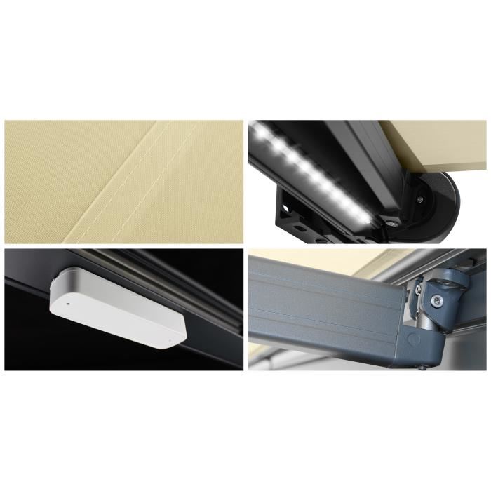 Store Banne Coffre Protect 2 Led Smart Gris 405x35m Motorise Capteur Vent Led Toile Ecrue