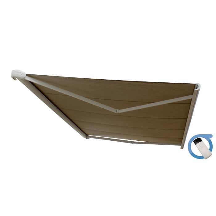 Store Banne Coffre Protect 2 Blanc 5x35m Motorise Toile Taupe