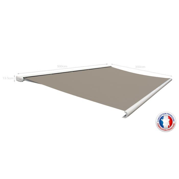 Store Banne Coffre Protect 2 Blanc 5x35m Motorise Toile Taupe