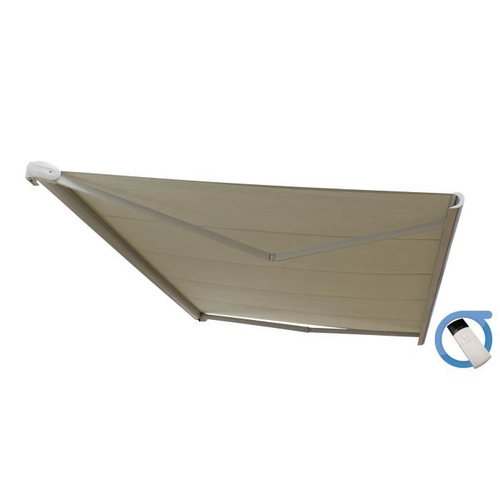 Store Banne Coffre Protect 2 Blanc 5x35m Motorise Toile Ecrue