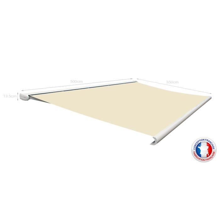 Store Banne Coffre Protect 2 Blanc 5x35m Motorise Toile Ecrue