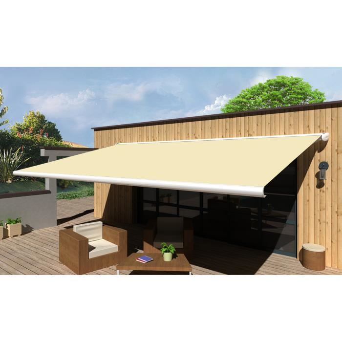 Store Banne Coffre Protect 2 Blanc 5x35m Motorise Toile Ecrue