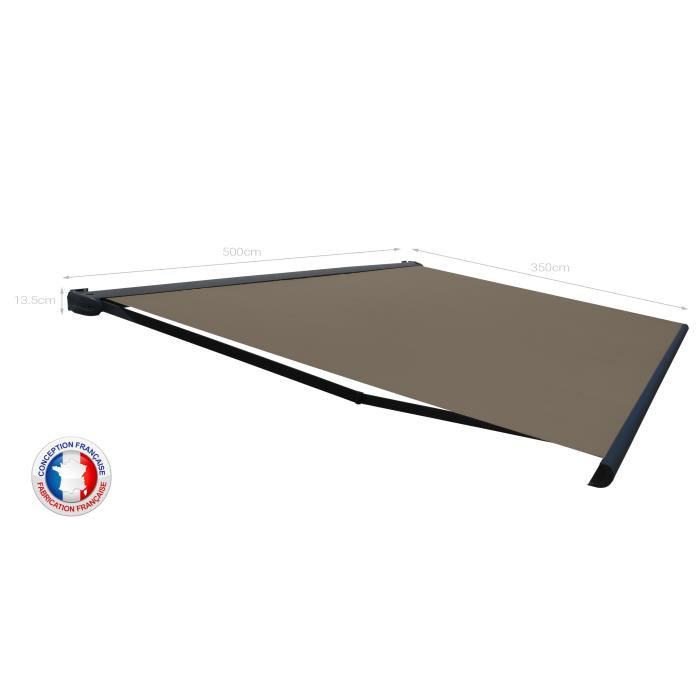 Store Banne Coffre Protect 2 Led Smart Gris 5x35m Motorise Capteur Vent Led Toile Taupe