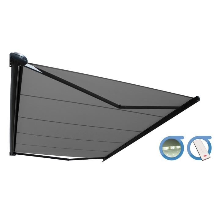 Store Banne Coffre Protect 2 Led Gris 6x35m Motorise Led Toile Grise