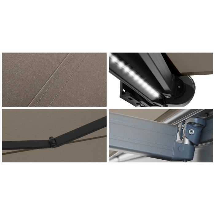 Store Banne Coffre Protect 2 Led Gris 6x3.5m Motorise + Led - Toile Taupe