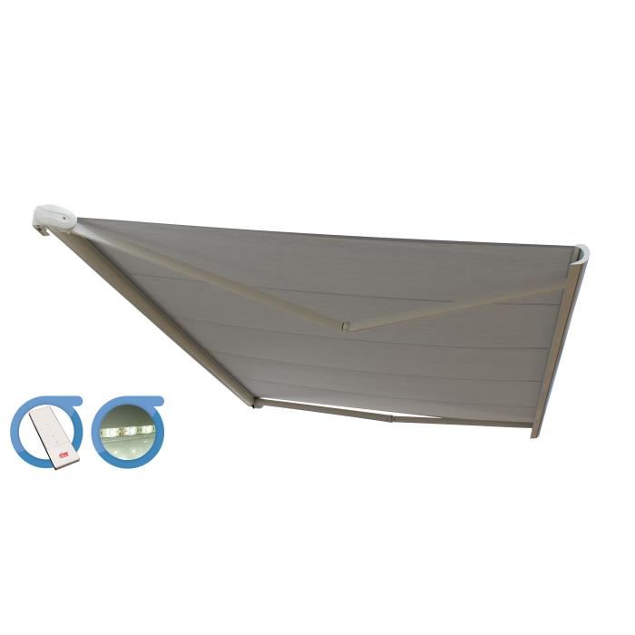 Store Banne Coffre Protect 2 Led Blanc 6x35m Motorise Led Toile Grise
