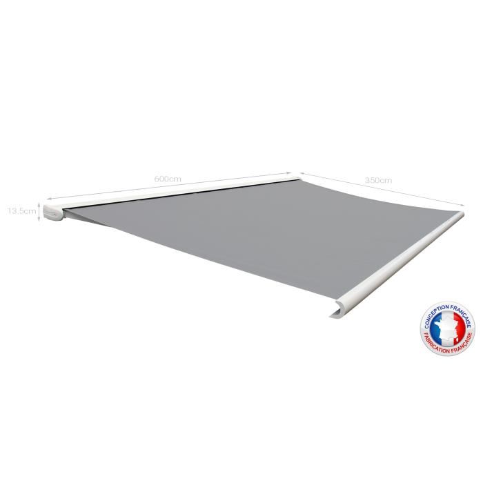 Store Banne Coffre Protect 2 Led Blanc 6x35m Motorise Led Toile Grise