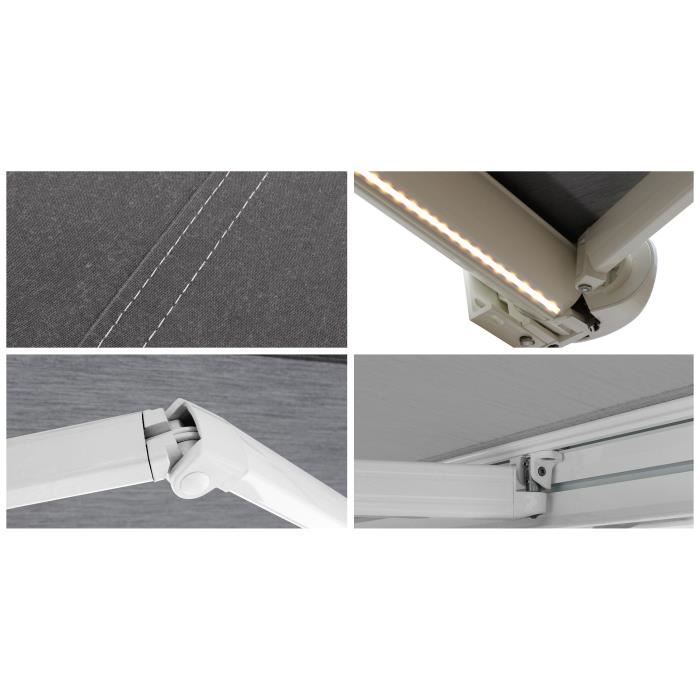 Store Banne Coffre Protect 2 Led Blanc 6x35m Motorise Led Toile Grise