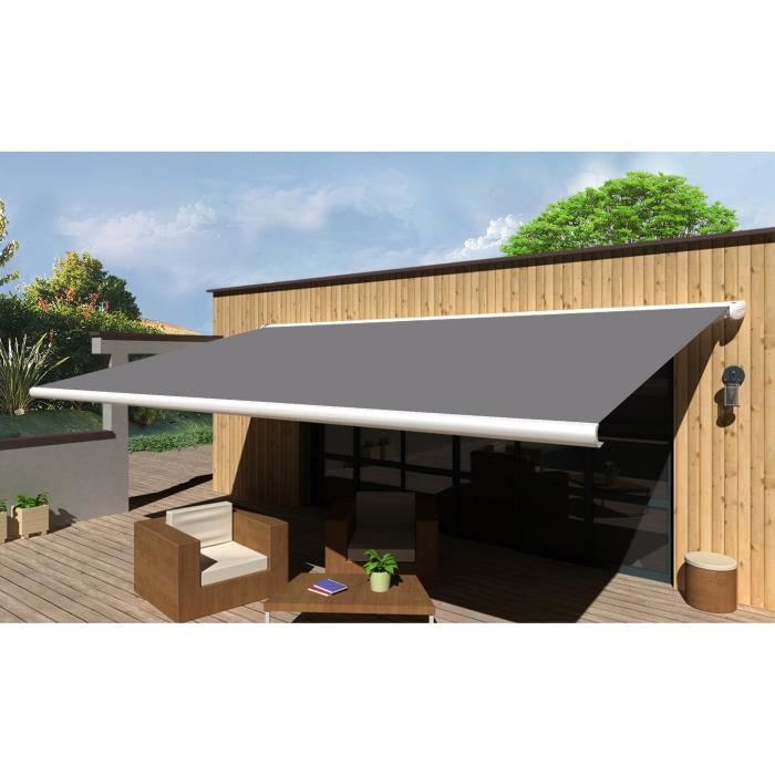 Store Banne Coffre Protect 2 Led Blanc 6x35m Motorise Led Toile Grise
