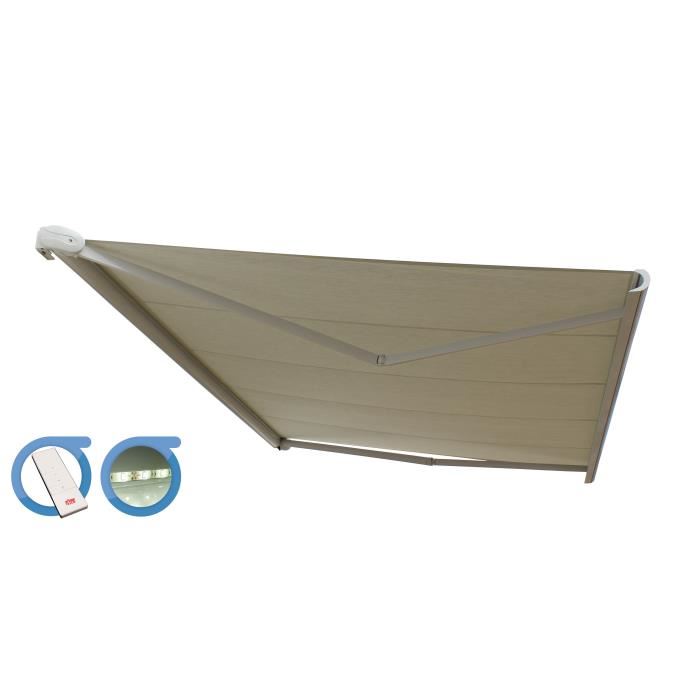 Store Banne Coffre Protect 2 Led Blanc 6x35m Motorise Led Toile Ecrue