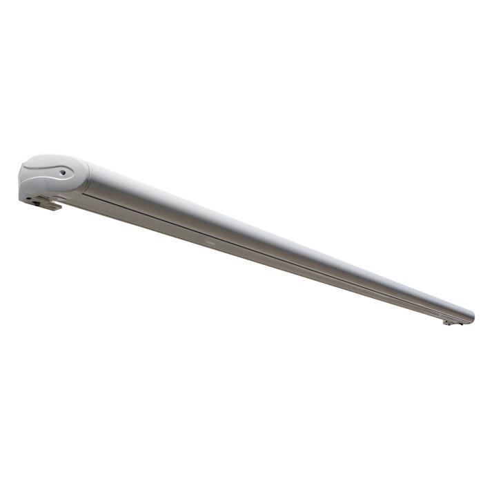 Store banne motorise coffre integral 6x35m beige LED et capteur vent Structure blanche pur satinee PROTECT LED SMART OMBRAZUR