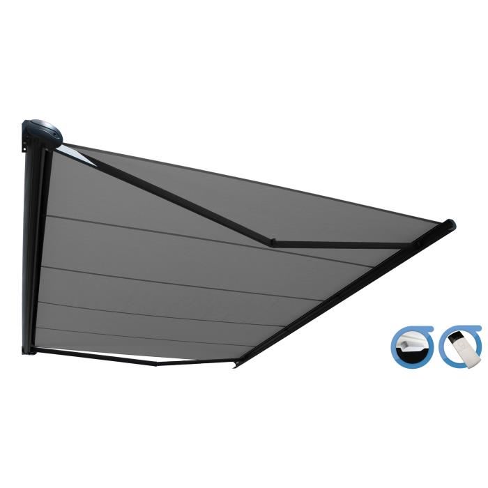 Store Banne Coffre Protect 2 Smart Gris 6x3.5m Motorise + Capteur Vent - Toile Grise