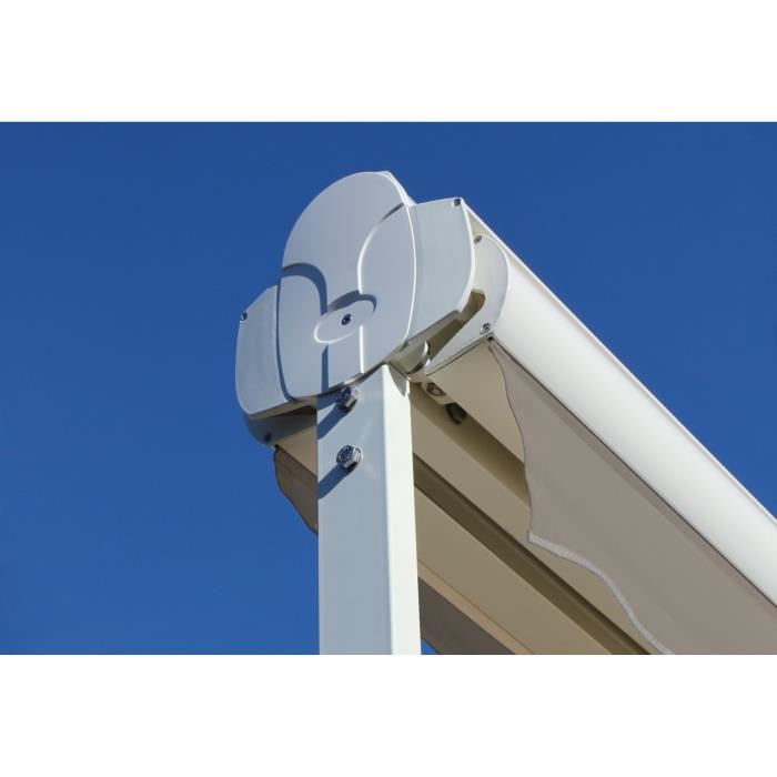 Store double pente motorise 4x3x2 m Toile taupe et structure blanche satinee GARDEN OMBRAZUR