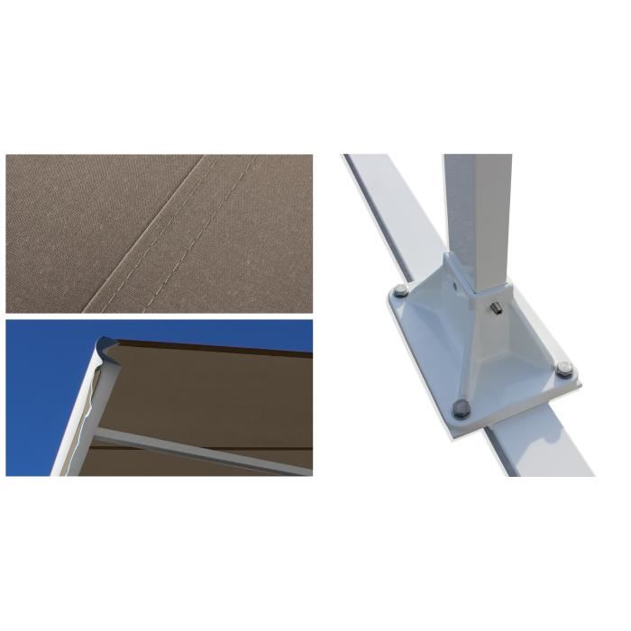 Store Double Pente Motorise 4x3x2 M Toile Taupe Et Structure Blanche Satinee Garden Ombrazur