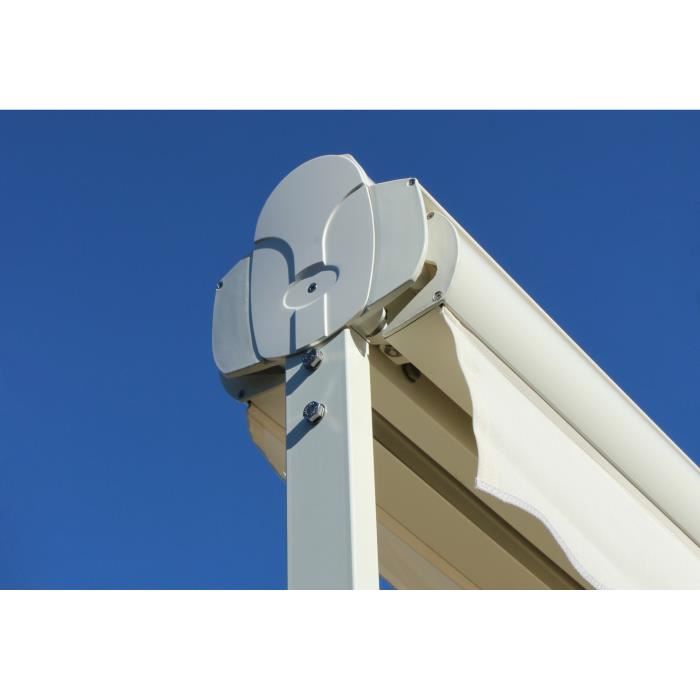 Store double pente motorise 6x3x2 m Toile beige et structure blanche satinee GARDEN OMBRAZUR