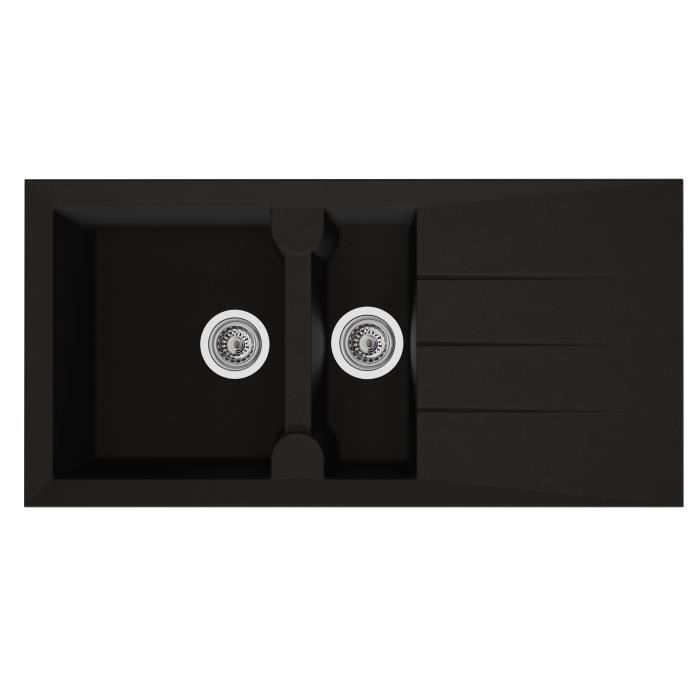 STRADOUR Evier cuisine a encastrer 1,5 bac + 1 egouttoir Alineo - Composite MMC - 100 x 50 cm - Noir