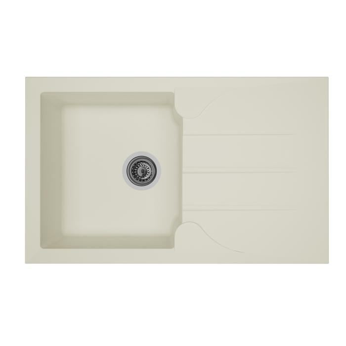 STRADOUR Evier cuisine a encastrer 1 bac + 1 egouttoir Aloa - Resine - 81 x 50 cm - Blanc