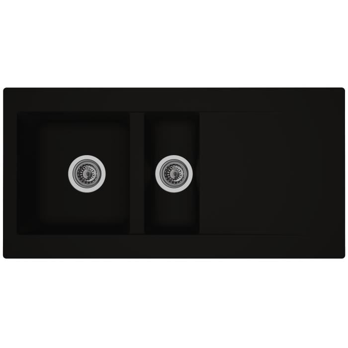 STRADOUR Evier cuisine a encastrer 1,5 bac + 1 egouttoir Einna - Resine - 100 x 50 cm - Noir