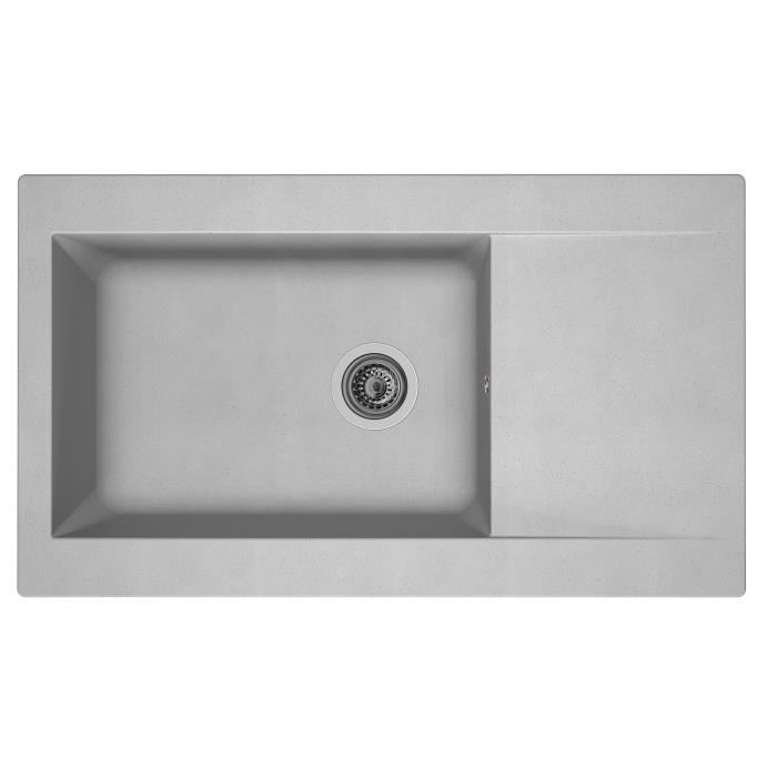 STRADOUR Evier cuisine a encastrer 1 grand bac + 1 egouttoir Einna - Resine - 86 x 50 cm - Gris platinium