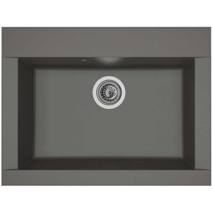 STRADOUR Evier cuisine a encastrer 1 bac sans egouttoir Hexo - Resine - 66 x 50 cm - Gris beton