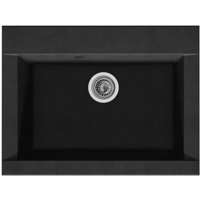 STRADOUR Evier cuisine a encastrer 1 bac sans egouttoir Hexo - Resine - 66 x 50 cm - Noir