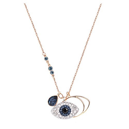 Pendentif - Swarovski - Duo Evil Eye - Metal Dore Rose - Cristaux Multicolores - Garanti 2 Ans